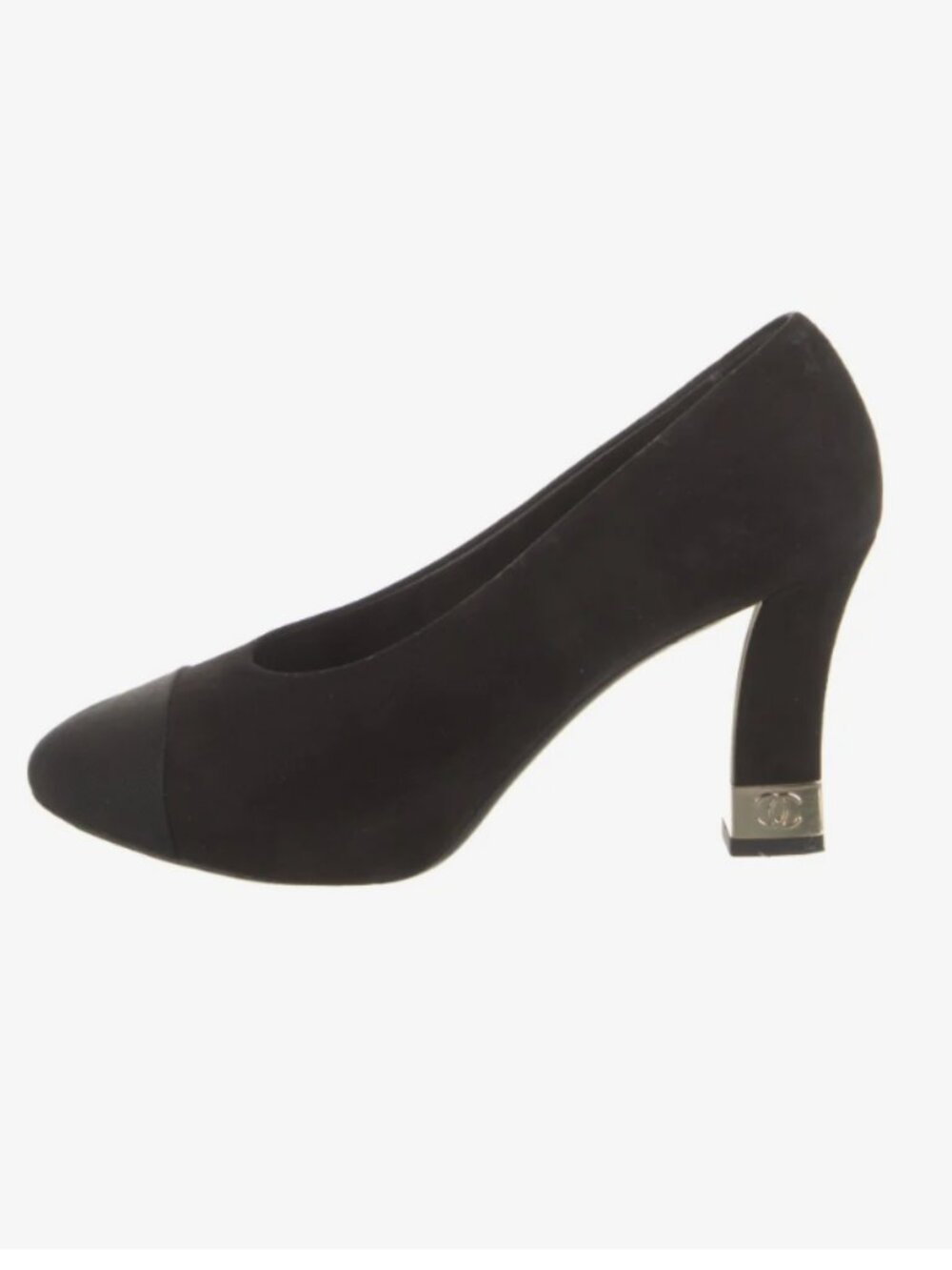 Chanel Suede Pumps Womens Size 8.5 Black CC Logo Cap Toe Preppy Old Money Formal